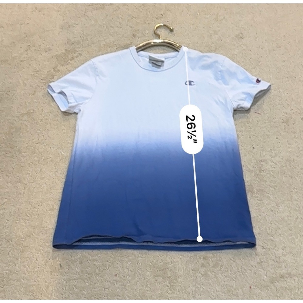 Champion‎ Mens Blue Ombre Dip Dye Short Sleeve T-Shirt Size Medium Athletic Logo - Picture 6 of 7